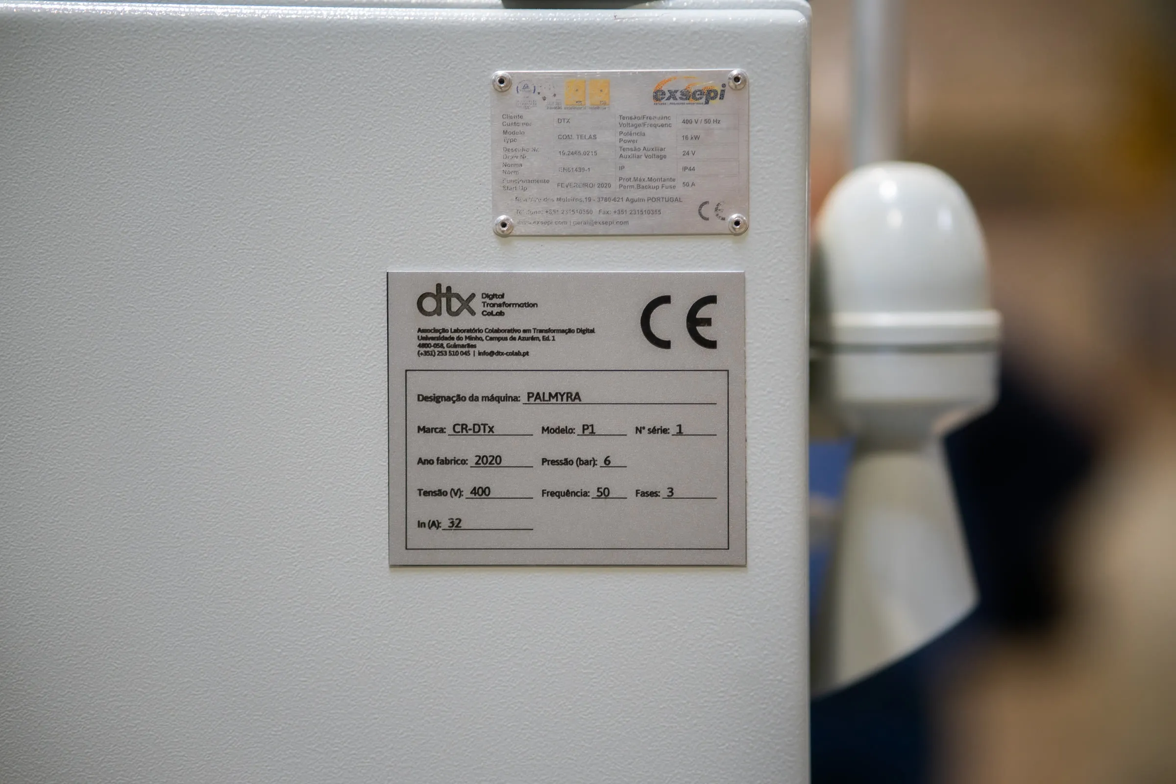 The cell's CE nameplate on the control cabinet